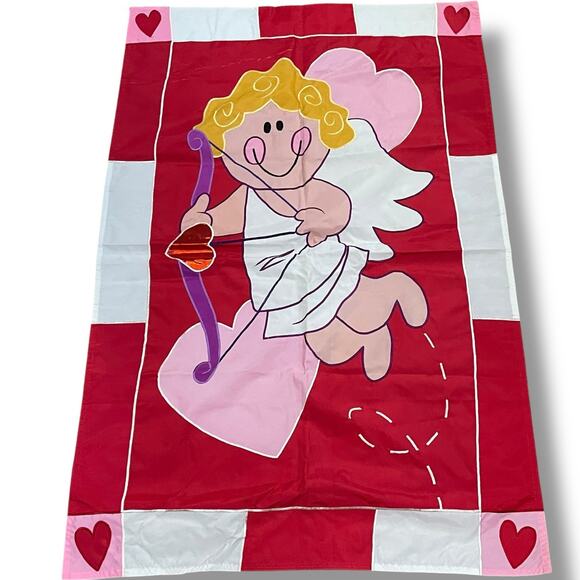Vintage Valentines Day Cupid Heart Arrow Love Outdoor Garden Flag 28"W x 44"L - Picture 3 of 12